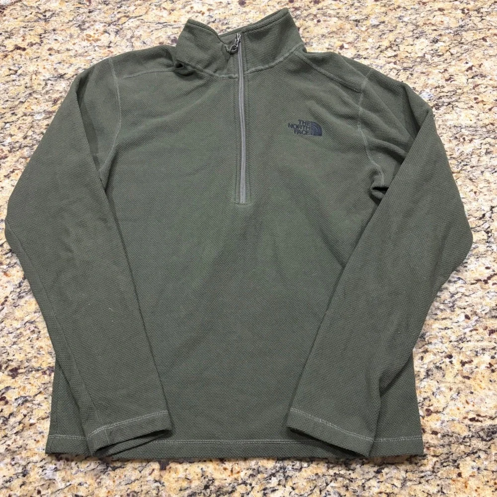 The North Face Mens Olive Green Waffle Knit Quarter Zip Fleece Pullover M ws